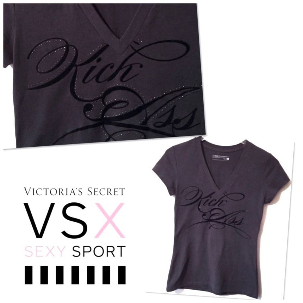 y2k Victoria’s Secret VSX Workout V-neck T-shirt Small VS Kick A$$
